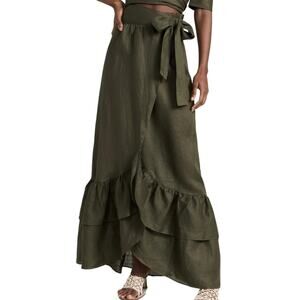 Chen Burkett Women's Medium Skirt Navy Blue Linen Sao Paulo Wrap Skirt